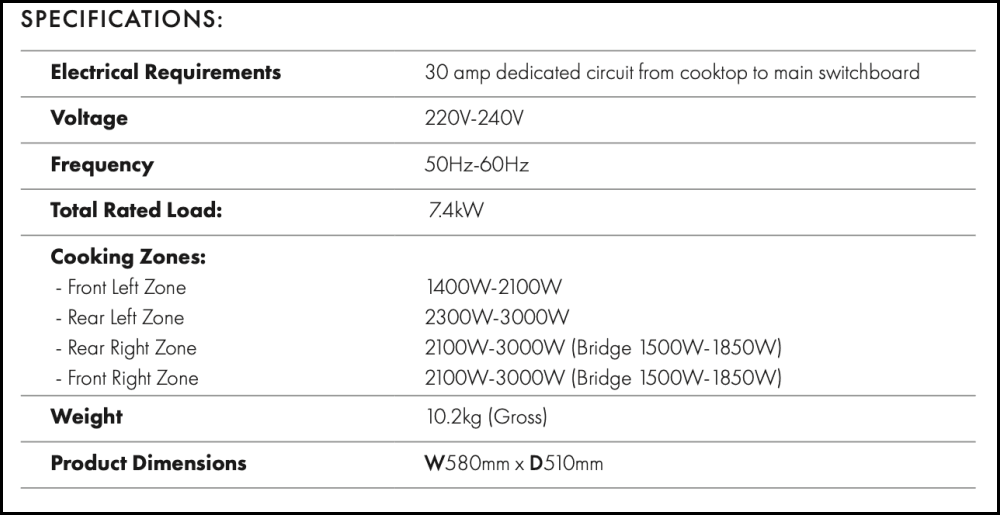 Euro Appliances E60Idb Italian Made 60Cm Flexi Zone Induction Cooktop