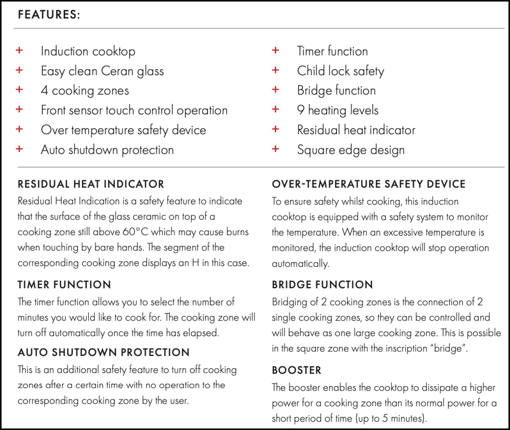 Euro Appliances E60Idb Italian Made 60Cm Flexi Zone Induction Cooktop
