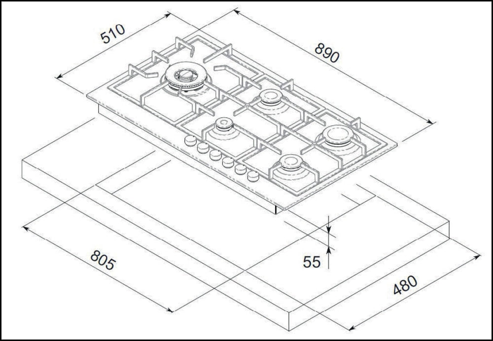 Euro Appliances E90Ctwx 90Cm 5 Burner Stainless Steel Gas Cooktop - Special Order