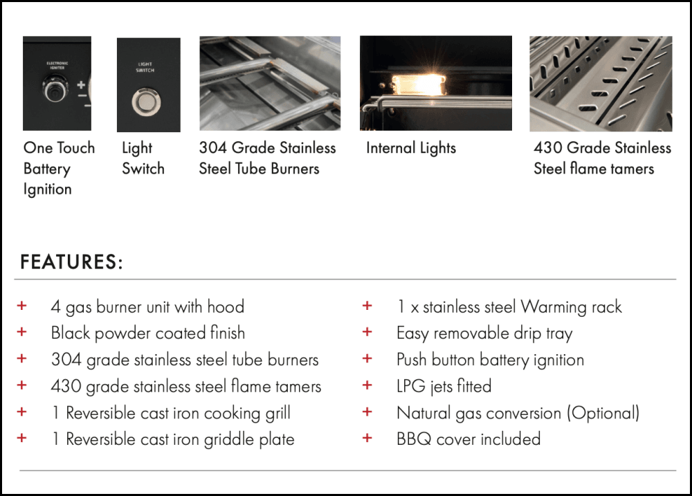 Euro Appliances Eal900Rbqbl Black 90Cm Built In Bbq In