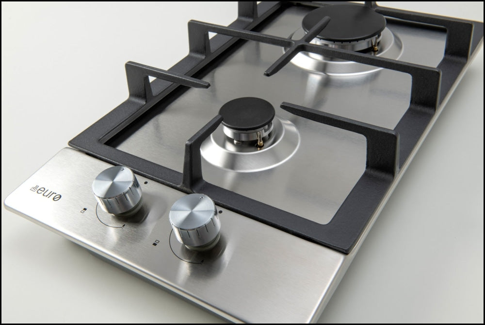 Euro Appliances Ect30Gx 30Cm 2 Burner Stainless Steel Gas Hob Cooktop