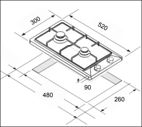 Euro Appliances Ect30Gx 30Cm 2 Burner Stainless Steel Gas Hob Cooktop
