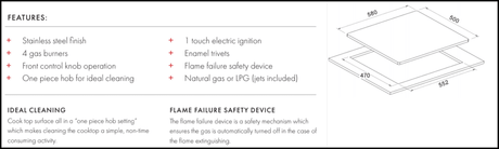 Euro Appliances Ect600Gs Stainless Steel Gas Cooktop