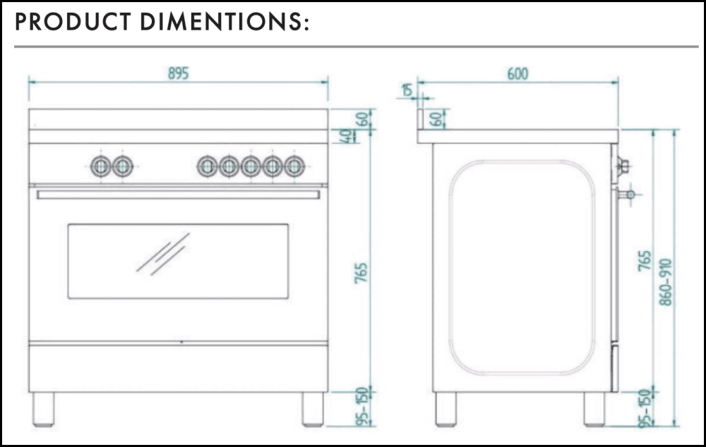 Euro Appliances Efs900Ldx 90Cm Freestanding Dual Fuel Oven/Stove Stoves