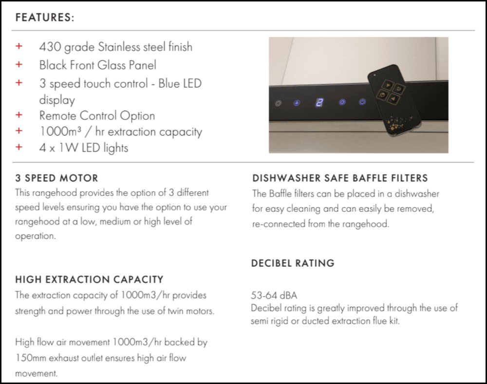 Euro Appliances Eic90Bgr 90Cm Island Canopy Rangehood - Special Order