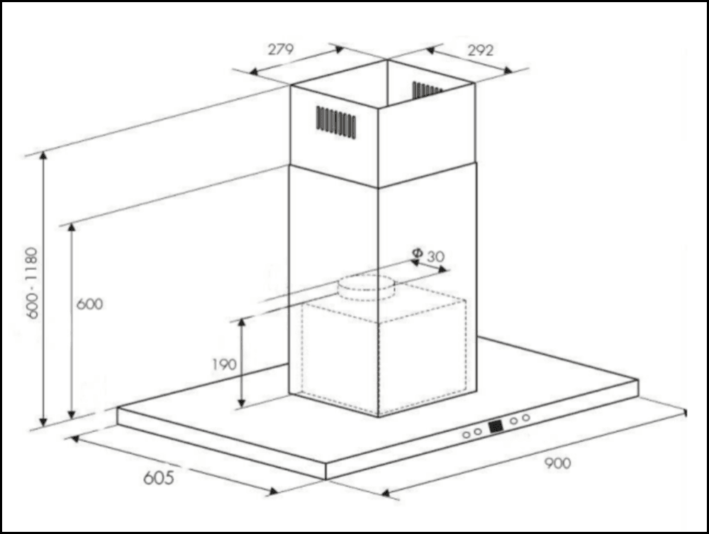 Euro Appliances Eic90Bgr 90Cm Island Canopy Rangehood - Special Order