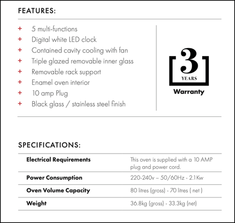 Euro Appliances Eo605Sx 60Cm Black & Stainless Steel Electric Oven Oven