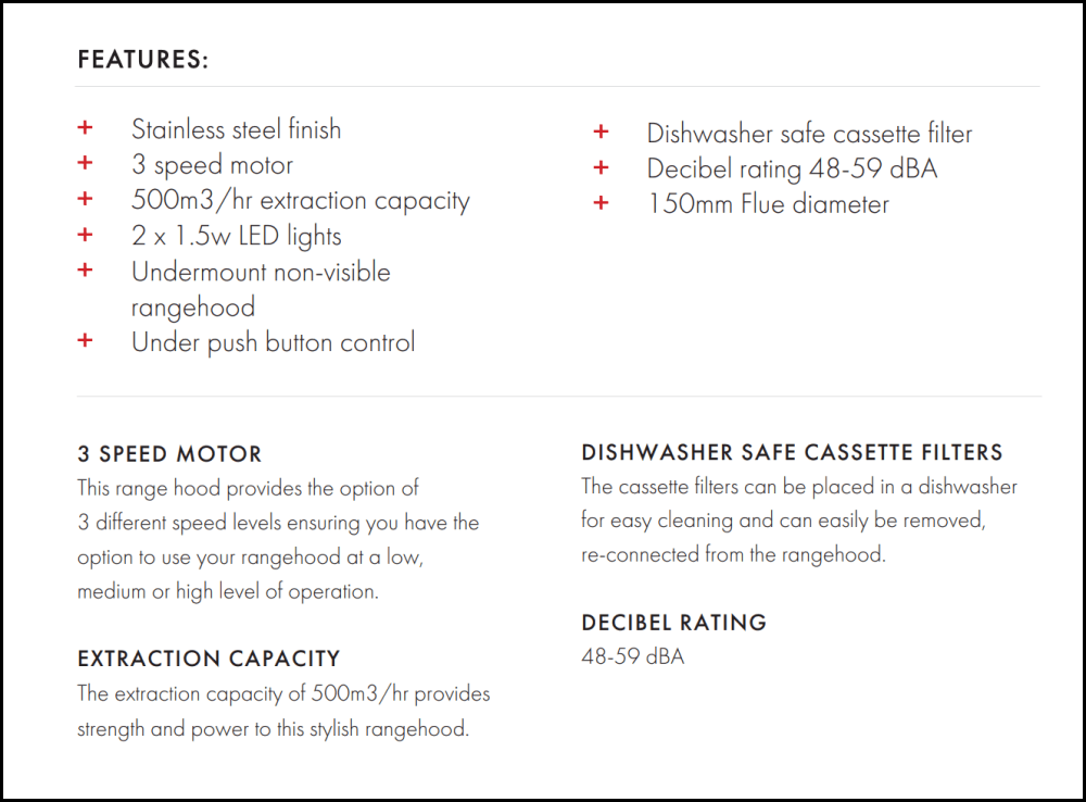 Euro Appliances Ep52Ums2 52Cm Under Mount Rangehood Undermount Rangehoods