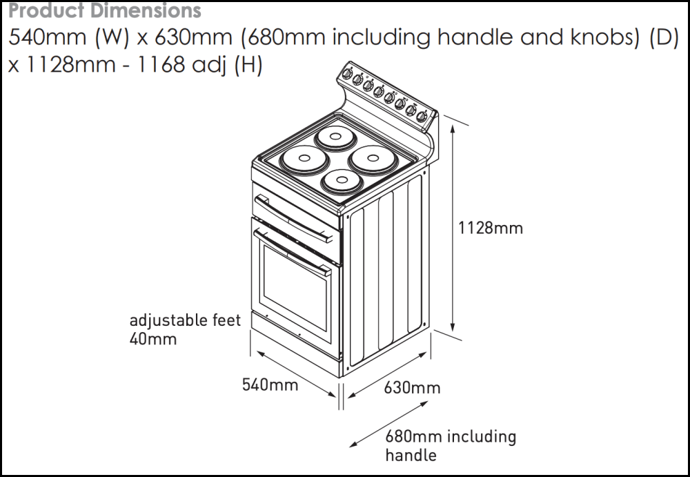 Euromaid R54EW 54cm Freestanding Electric Oven/Stove SA Appliance