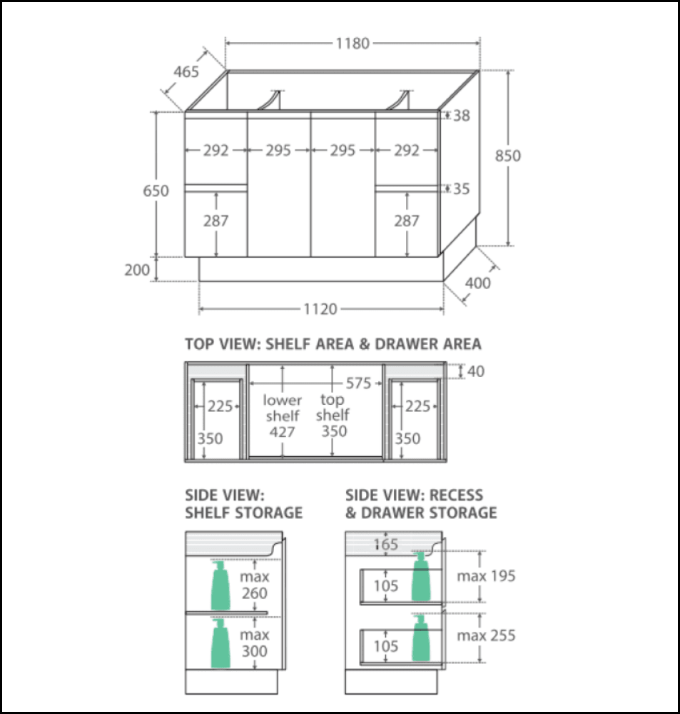 Fienza 1200Mm Tcl120Zk Dolce Fingerpull Vanity On Kickboard Matte White - Special Order Units