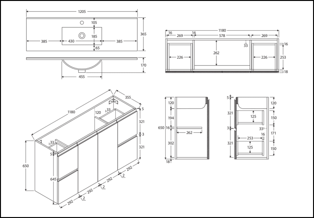 Fienza 120Df 1200Mm Siska Slim Wall Hung Vanity Unit Satin White - Special Order Units