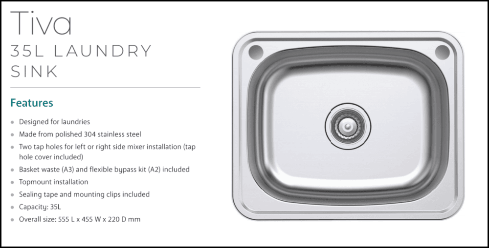 Fienza 35L Classic Laundry Sink 68201 - Special Order Insert Sinks