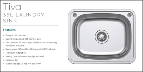Fienza 35L Classic Laundry Sink 68201 - Special Order Insert Sinks