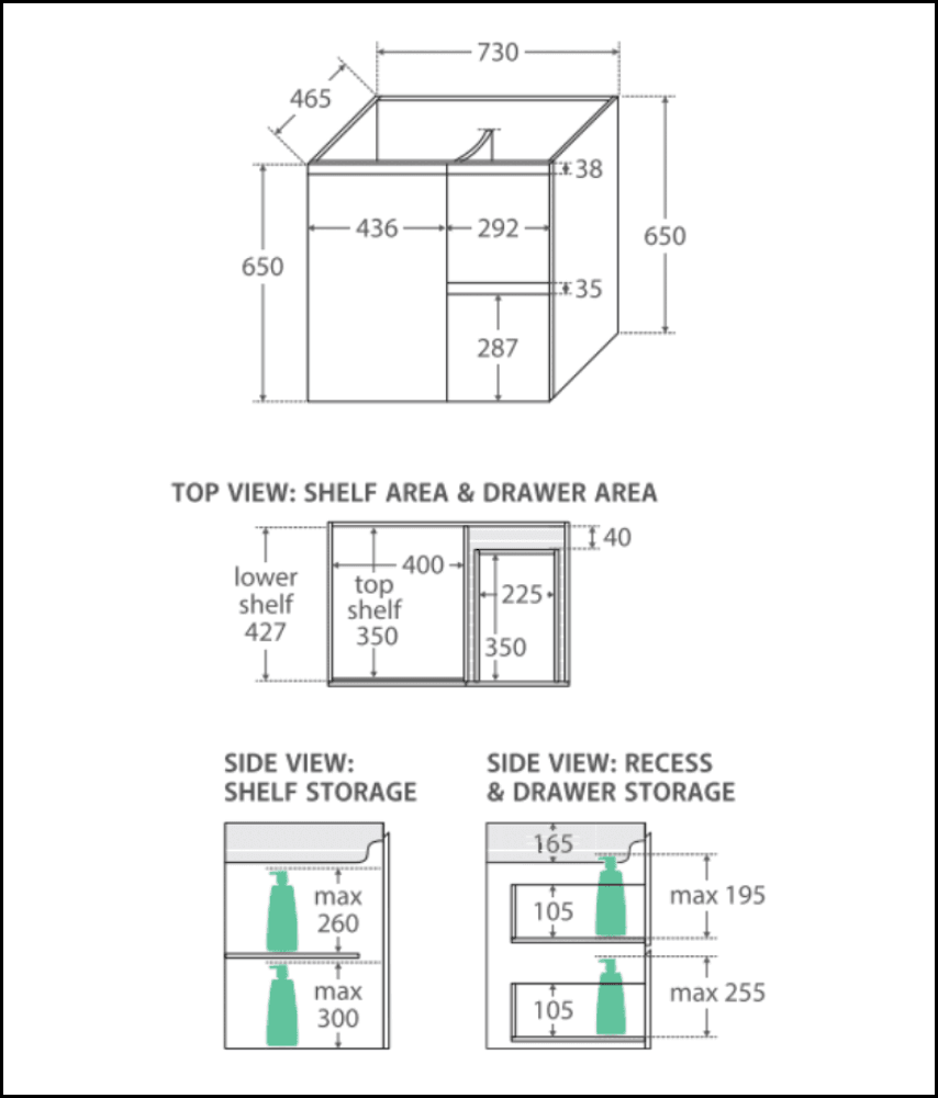 Fienza 750Mm Sc75Zbl Crystal Pure Undermount Stone Top Fingerpull Wall Hung Vanity Unit Left Drawers
