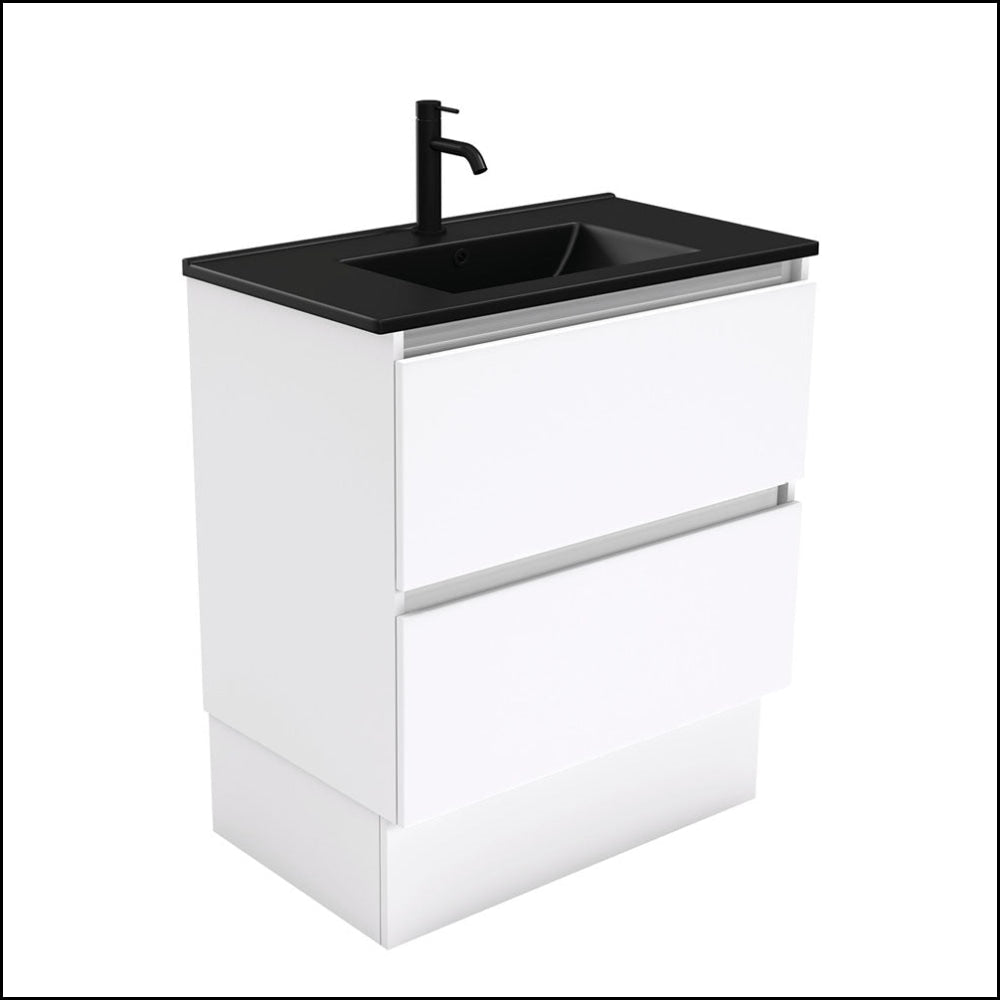 Fienza 750Mm Tclb75Qk Dolce Matte Black Quest Vanity On Kickboard White - Special Order Units