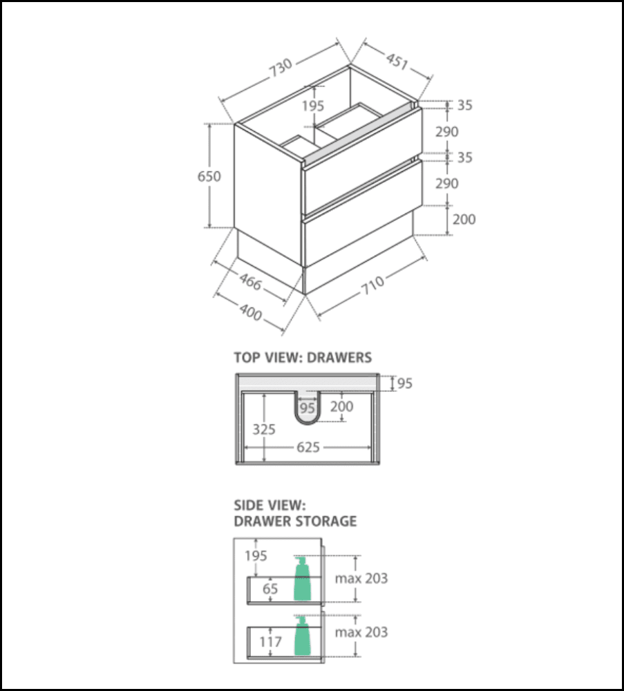 Fienza 750Mm Tclb75Qk Dolce Matte Black Quest Vanity On Kickboard White - Special Order Units