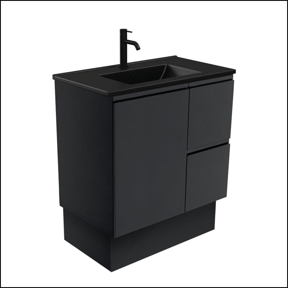 Fienza 750Mm Tclb75Zbkr Dolce Matte Black Satin Vanity On Kickboard Right Drawers - Special Order