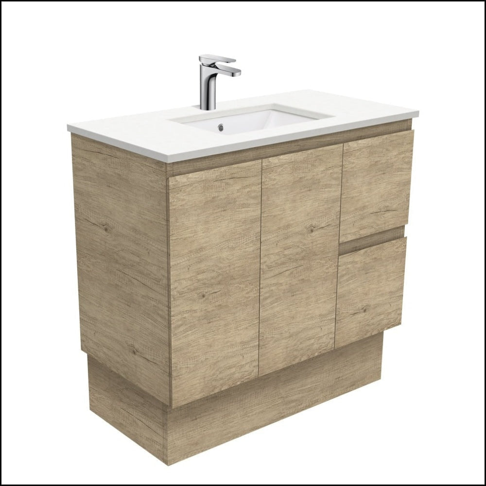 Fienza 900Mm Sc90Skr Crystal Pure Undermount Stone Top Edge Scandi Oak Vanity Unit On Kickboard