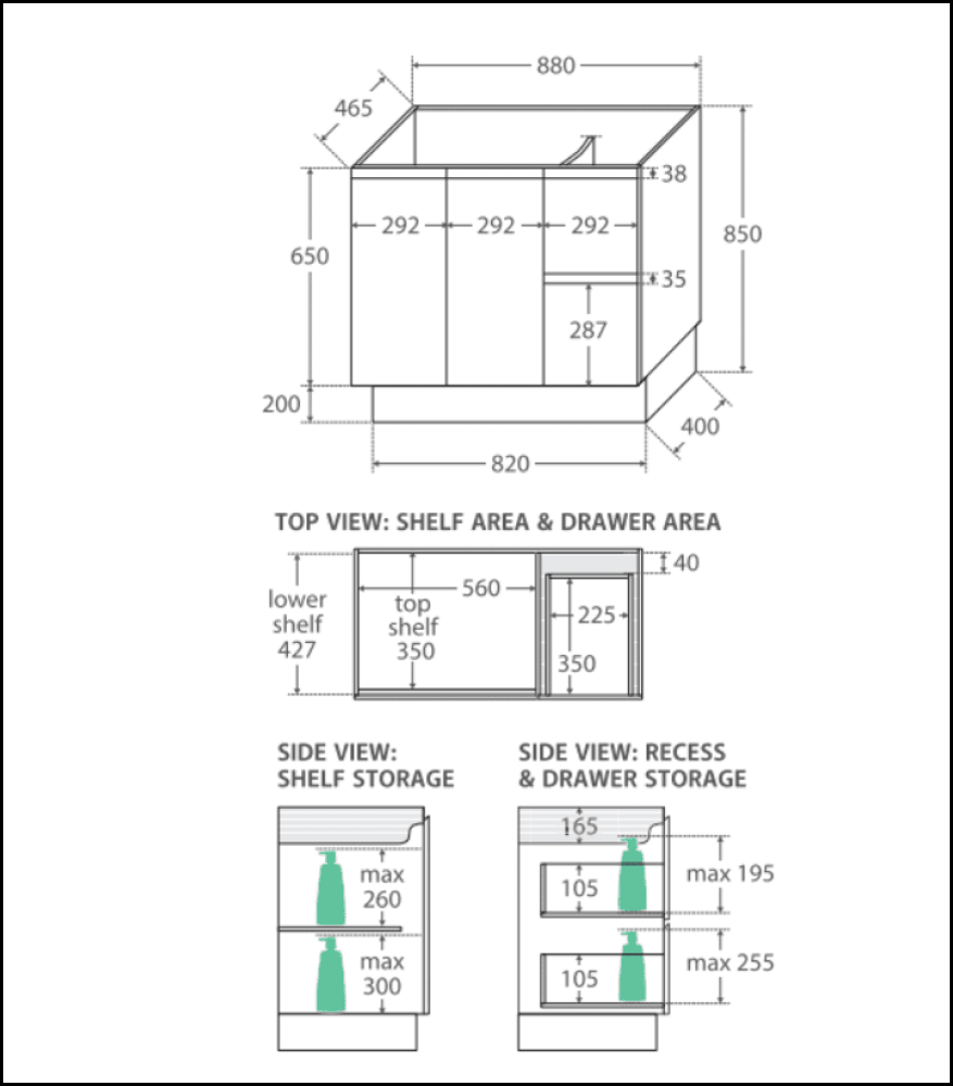 Fienza 900Mm Sc90Zkl Crystal Pure Undermount Stone Top Fingerpull Vanity Unit With Kickboard Satin