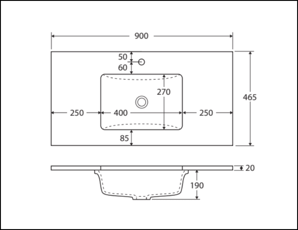 Fienza 900Mm Sc90Zkr Crystal Pure Undermount Stone Top Fingerpull Vanity Unit With Kickboard Satin