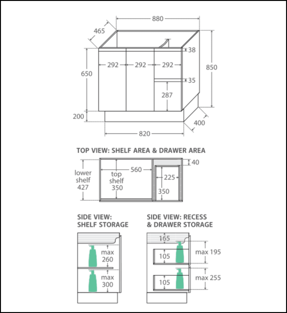 Fienza 900Mm Tclb90Zkl Dolce Matte Black Fingerpull Satin White Vanity On Kickboard Left Drawers -