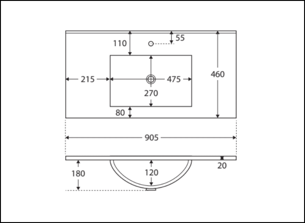 Fienza 900Mm Tclb90Zkr Dolce Matte Black Fingerpull Satin White Vanity On Kickboard Right Drawers -