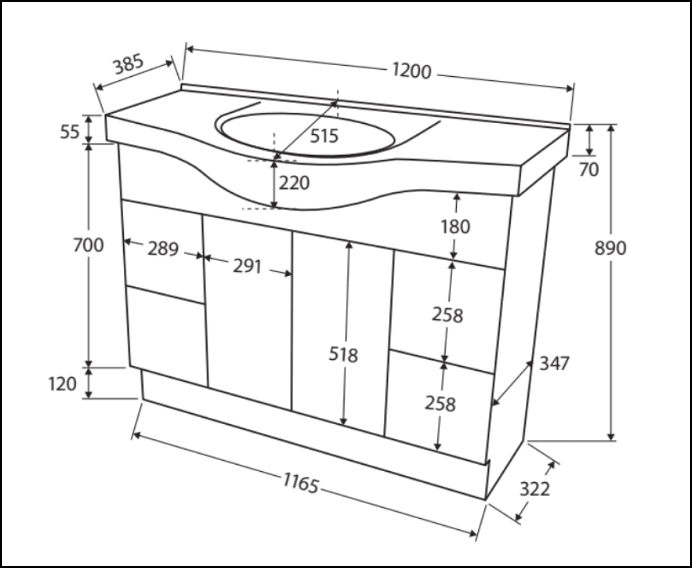 Fienza Antonio 120Ekw 1200Mm White Vanity Unit With Solid Doors - Special Order Units