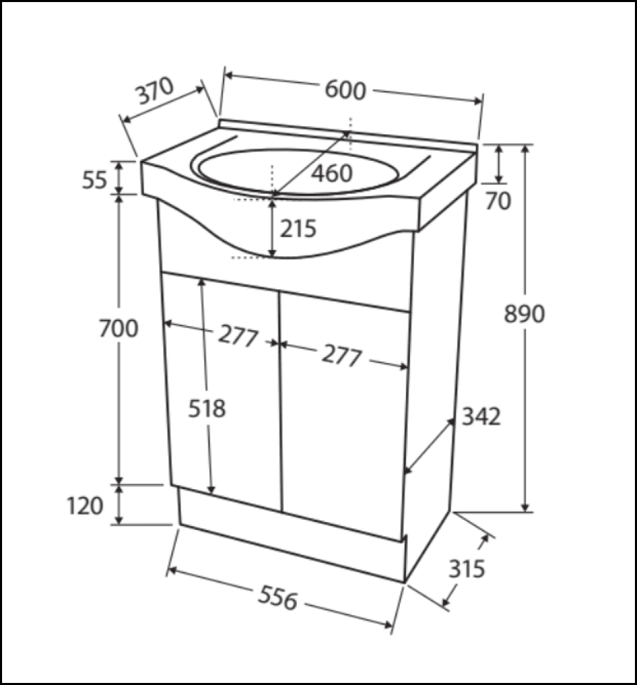 Fienza Antonio 60Ekw 600Mm White Vanity Unit - Special Order Units
