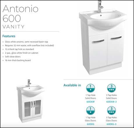 Fienza Antonio 60Ekw 600Mm White Vanity Unit - Special Order Units