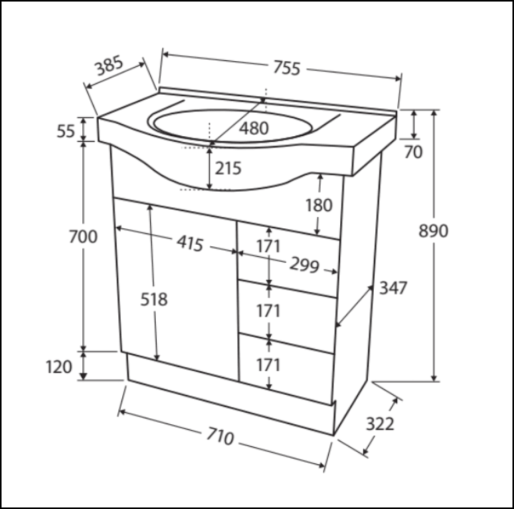 Fienza Antonio 75Ekwr 750Mm White Vanity Unit - Special Order Units