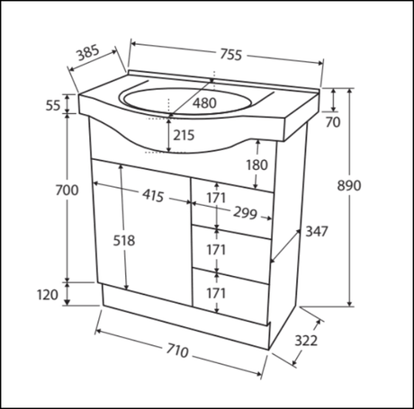 Fienza Antonio 75Ekwr 750Mm White Vanity Unit - Special Order Units
