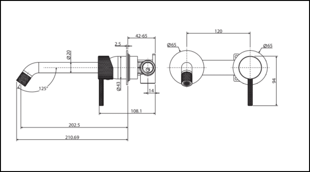 Fienza Axle Wall Basin/Bath Mixer Set Gun Metal Small Round Plates 200Mm Outlet 231104Gm-200