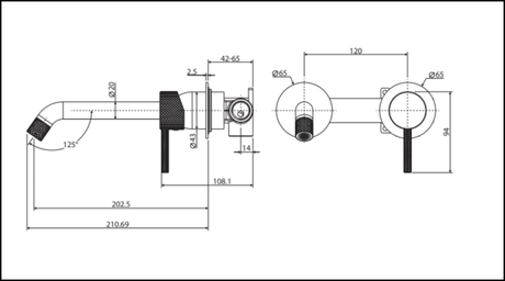 Fienza Axle Wall Basin/Bath Mixer Set Gun Metal Small Round Plates 200Mm Outlet 231104Gm-200