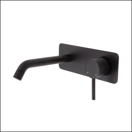 Fienza Axle Wall Basin/Bath Mixer Set Matte Black Soft Square Plate 160Mm Outlet 231106B Bathroom