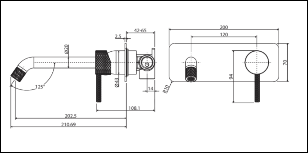 Fienza Axle Wall Basin/Bath Mixer Set Urban Brass Soft Square Plate 200Mm Outlet 231106Ub-200