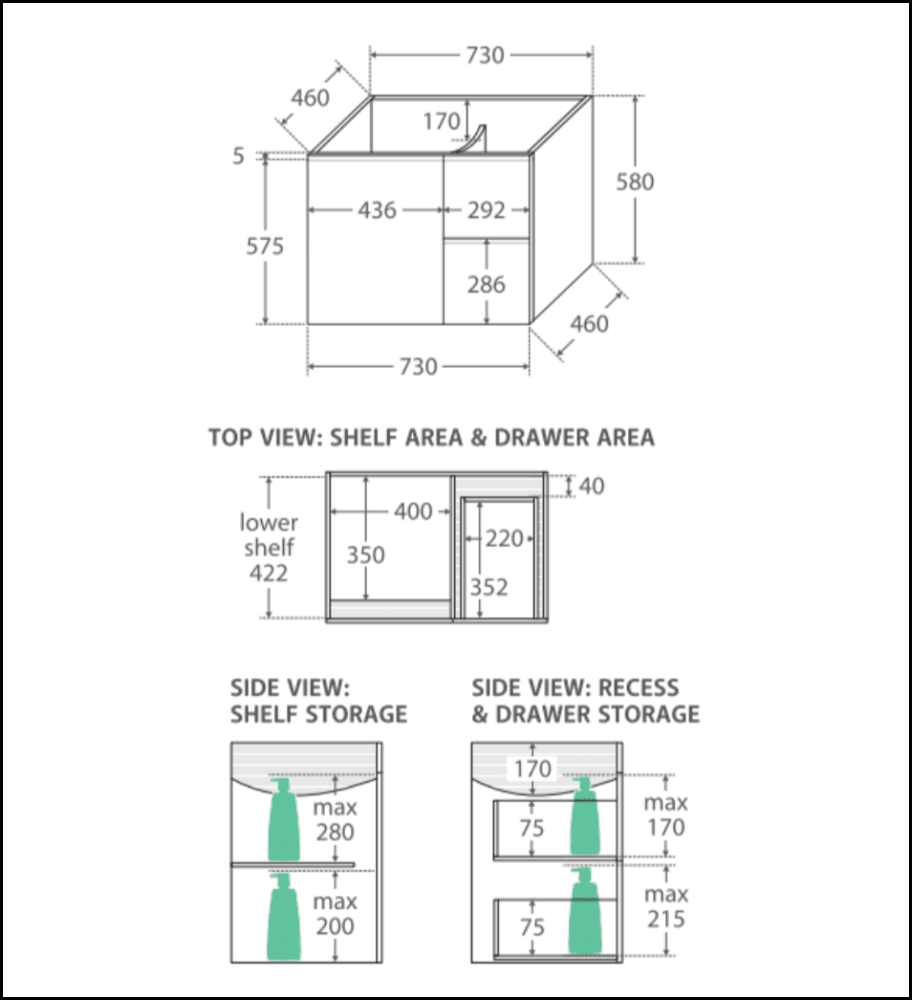 Fienza Crystal Pure 750Mm Sc75Zl Undermount Stone Top Wall Hung Vanity Unit Fingerpull Left Drawers