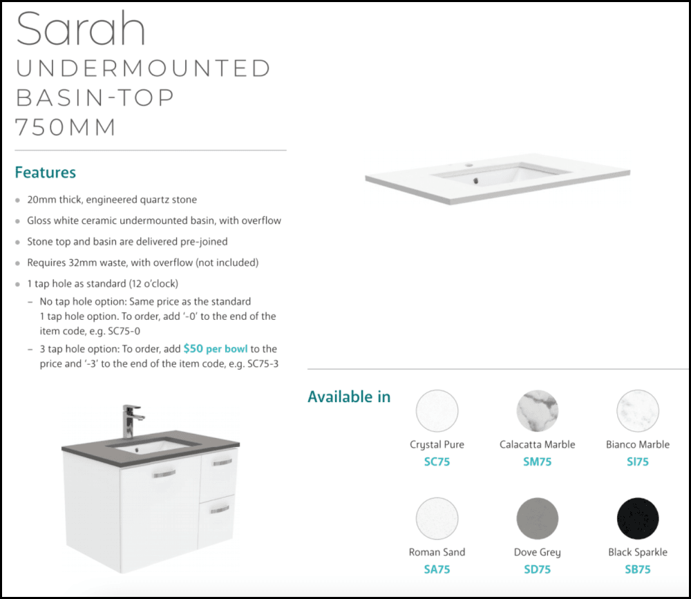 Fienza Crystal Pure 750Mm Sc75Zl Undermount Stone Top Wall Hung Vanity Unit Fingerpull Left Drawers