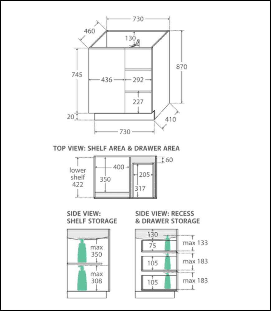 Fienza Crystal Pure Sc75Cl 750Mm Undermount Stone Top Fingerpull Vanity Unit With Kickboard Left