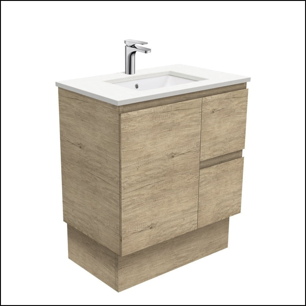 Fienza Crystal Pure Sc75Skr 750Mm Undermount Stone Top Vanity Unit Edge Scandi Oak Right Drawers