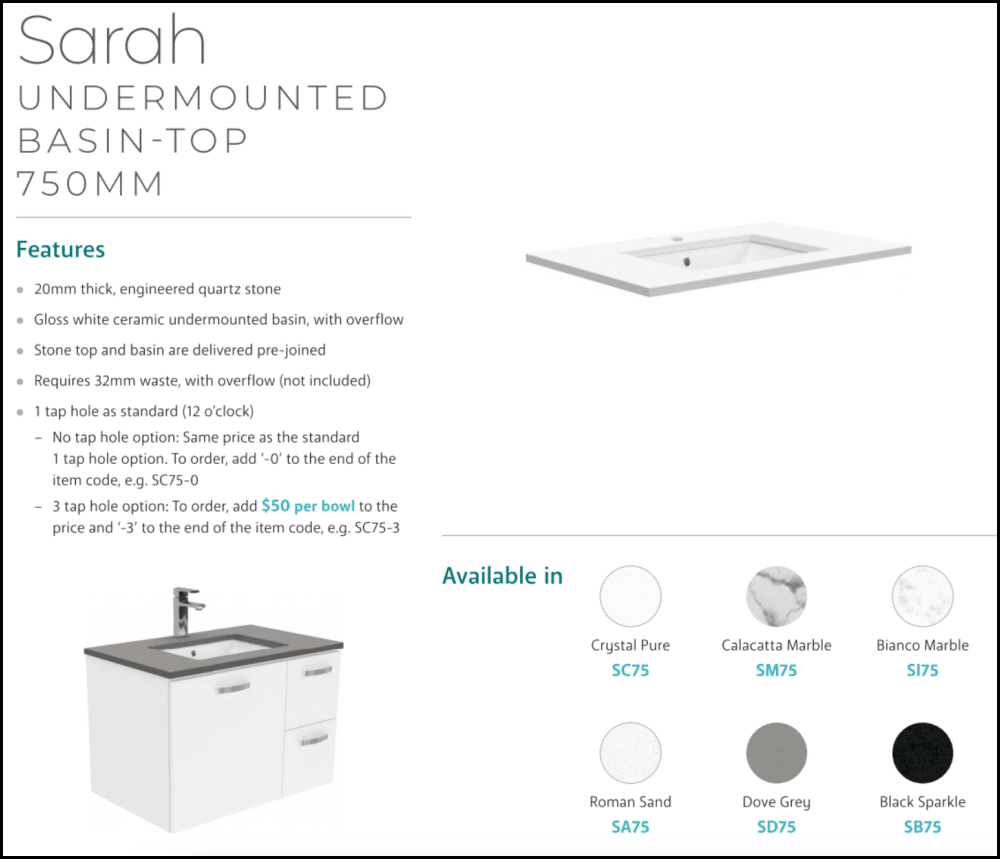 Fienza Crystal Pure Sc75Skr 750Mm Undermount Stone Top Vanity Unit Edge Scandi Oak Right Drawers