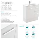 Fienza Delgado 75Dkl 750Mm White Vanity Unit Left Drawers With Kickboard - Special Order Units