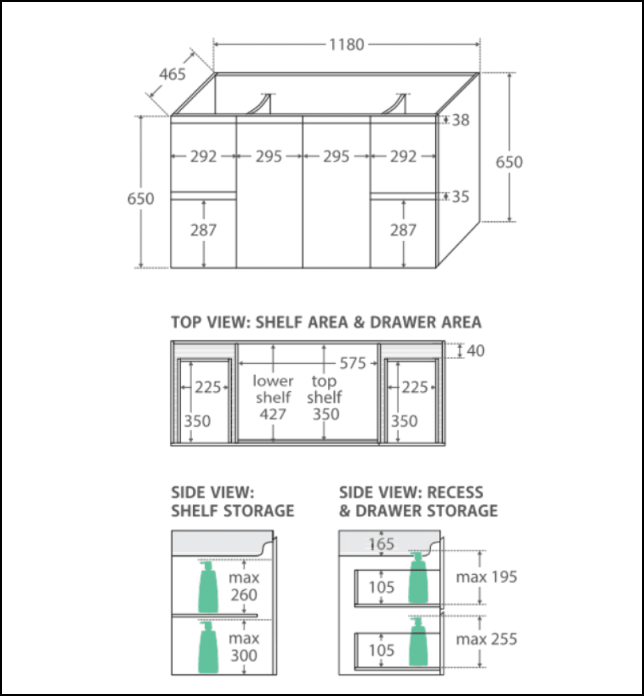 Fienza Dolce 1200Mm Tcl120Z Fingerpull Wall Hung Vanity Satin White - Special Order Units
