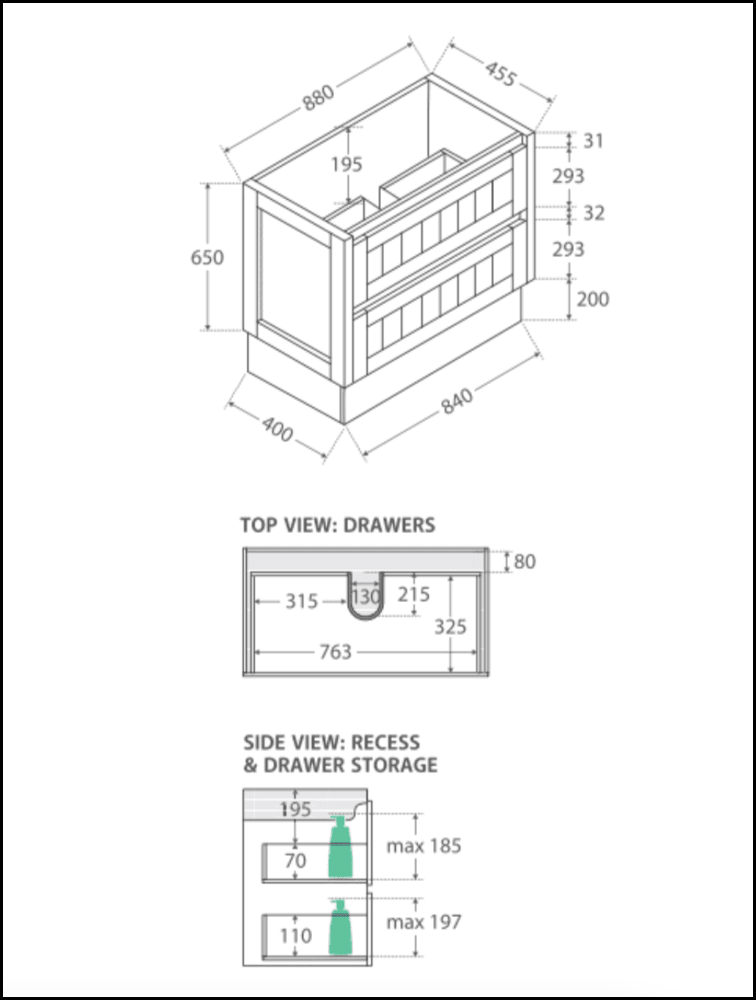 Fienza Dolce 900Mm Tcl90Tk Hampton White Vanity Unit On Kickboard - Special Order Units