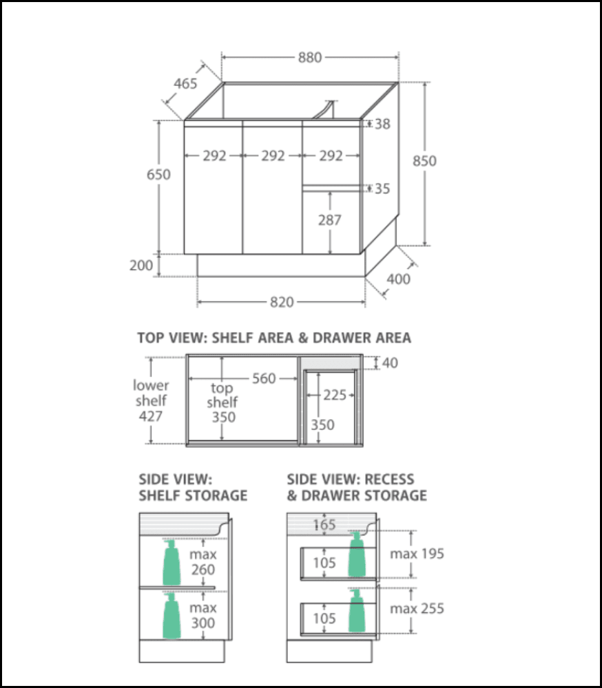 Fienza Dolce Black Tcl90Zbkl 900Mm Vanity With Kickboard Left Drawers - Special Order Units