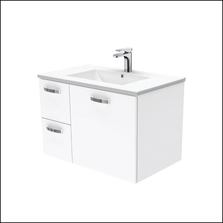 Fienza Dolce Ceramic Tcl75Jl 750Mm White Wall Hung Vanity With Handles Left Hand Drawers - Special