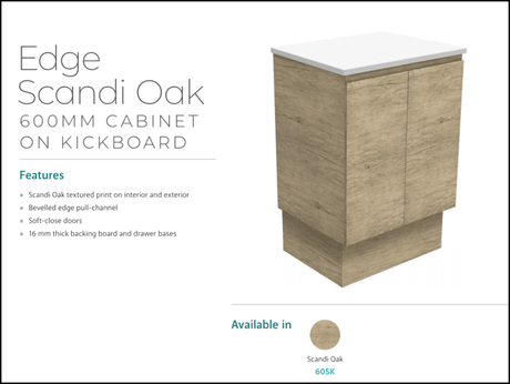 Fienza Dolce Edge Tcl60Sk 600Mm Scandi Oak Wall Hung Vanity With Kickboard- Special Order Units