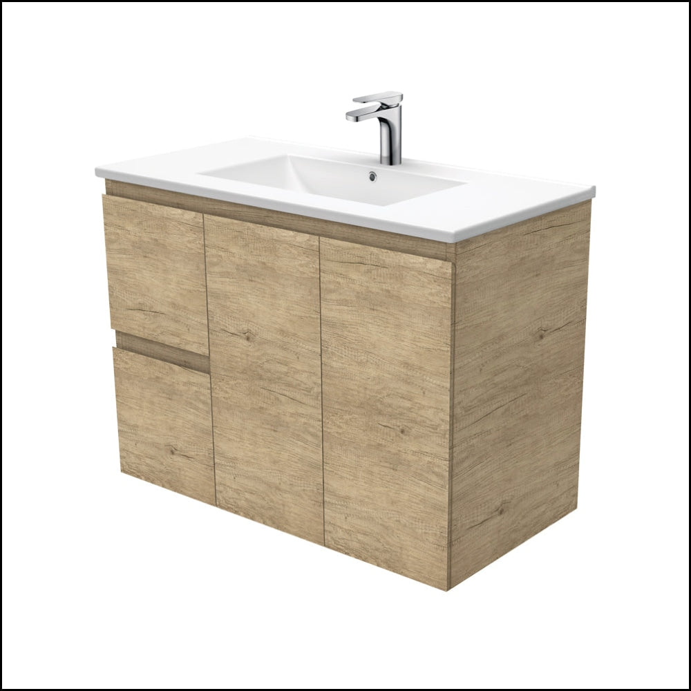 Fienza Dolce Edge Tcl90Sl 900Mm Scandi Oak Wall Hung Vanity Left Drawers - Special Order Units