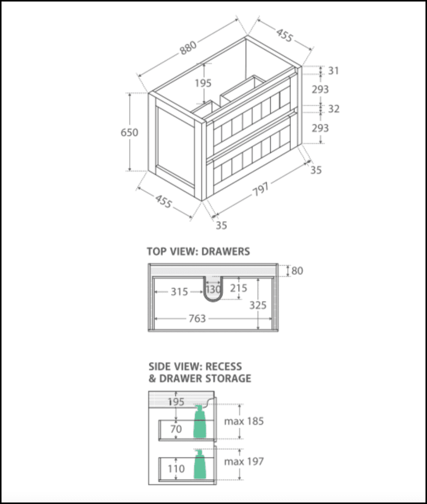 Fienza Dolce Hampton Tcl90T 900Mm White Wall Hung Vanity Unit - Special Order Units