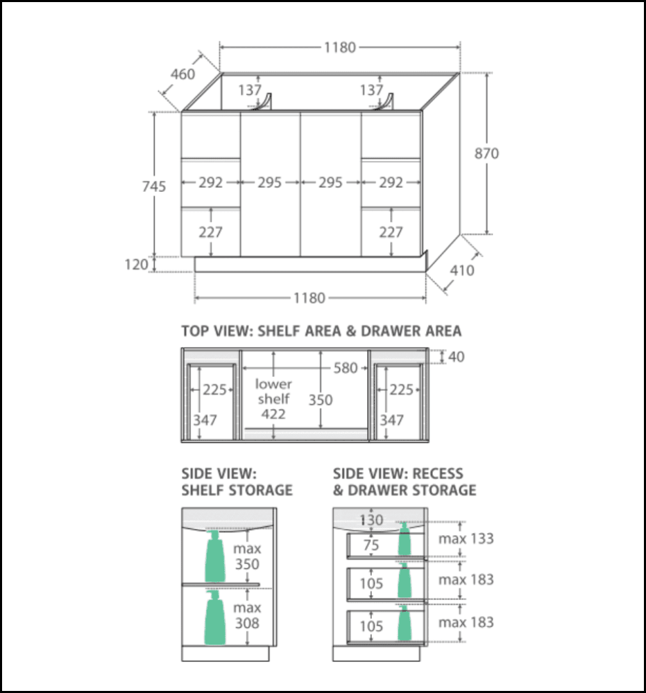 Fienza Dolce Tcl120C 1200Mm Fingerpull Vanity On Kickboard White - Special Order Units