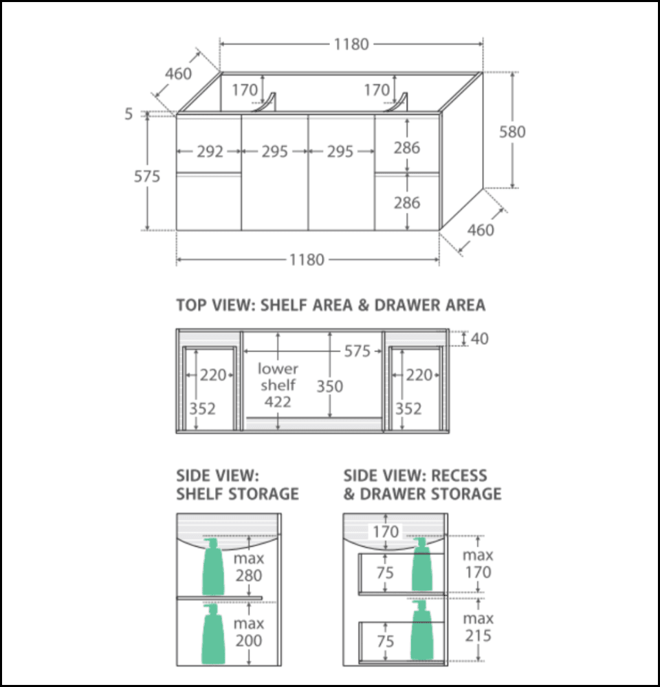 Fienza Dolce Tcl120F 1200Mm Fingerpull Wall Hung Vanity White - Special Order Units